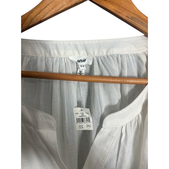 NWT Aerie White Crochet Long Sleeve Button Down Shirt Cottage Medium Boho - Picture 3 of 6